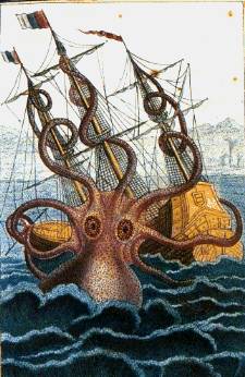 Kraken avvolge con i tentacoli una nave - mostri marini liguri