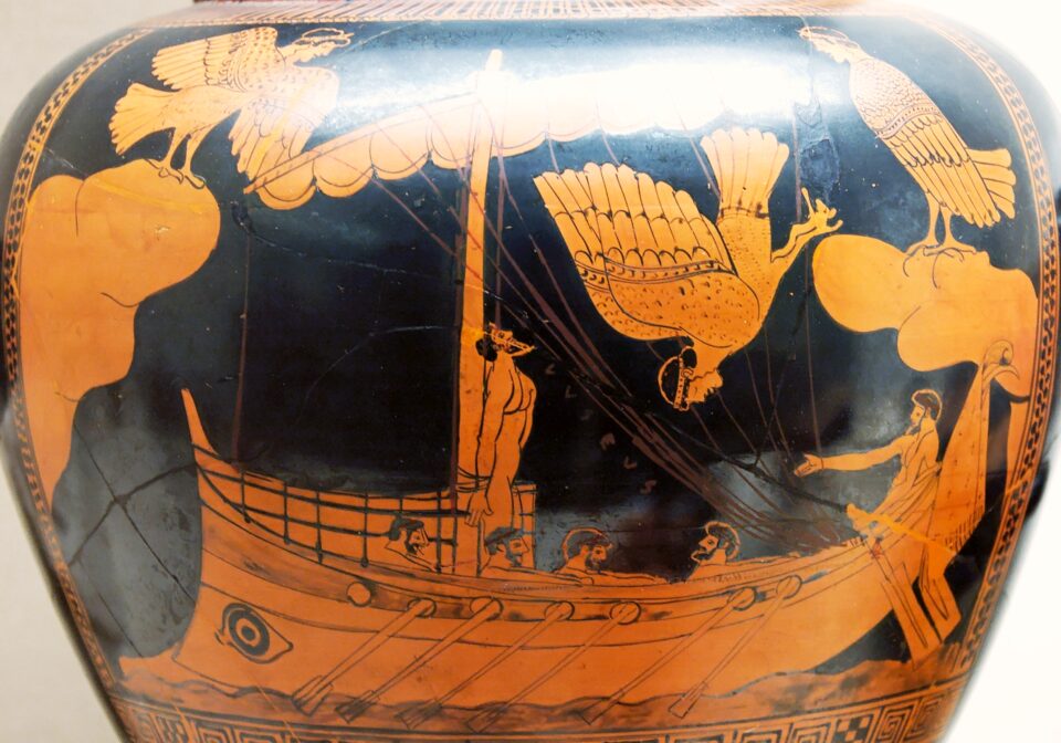 antico mito sirene - raffigurazione antica di Ulisse e delle sirene