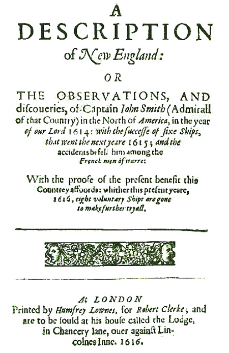 Frontespizio di "A description of new england" opera di John Smith
